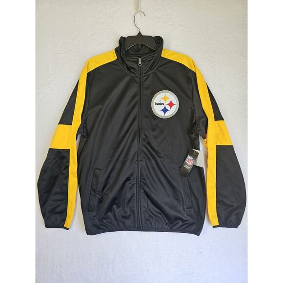NFL Team Apparel‎ Pittsburgh Steelers Warm Up Jacket Mens Sz L Black Full Zip - Picture 2 of 16